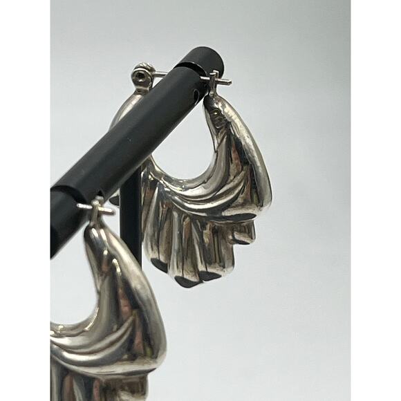 ND Norwegian Designs Vintage Puffy 925 Sterling Silver Vintage Hoop Earrings - Picture 9 of 10